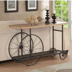 SOFA TABLE OAK FINISH ANTIQUE GRAY METAL NEW IN BOX ☎️ 1714586,2564