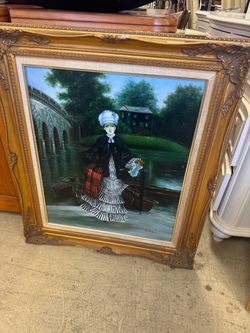 Framed Oil Painting Victorian Woman Portrait