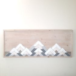 Deco 79 Rustic Wooden Wall Art Geometric Mountain Landscape Home Decor