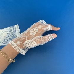 White gloves plain satin or lace. Hair accessories hair comb. Price is for each