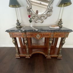 Antique French Louis XV Style Marble Top Sideboard / Console with Bronze Mounts