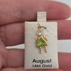 14k Yellow Gold & CZ AUGUST Birthstone Charm 