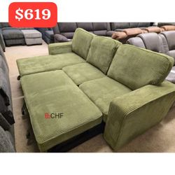 Reversible Corduroy L Shaped Design Sectional Sleeper Sofa With Pull Out Bed  - September Sale ! 