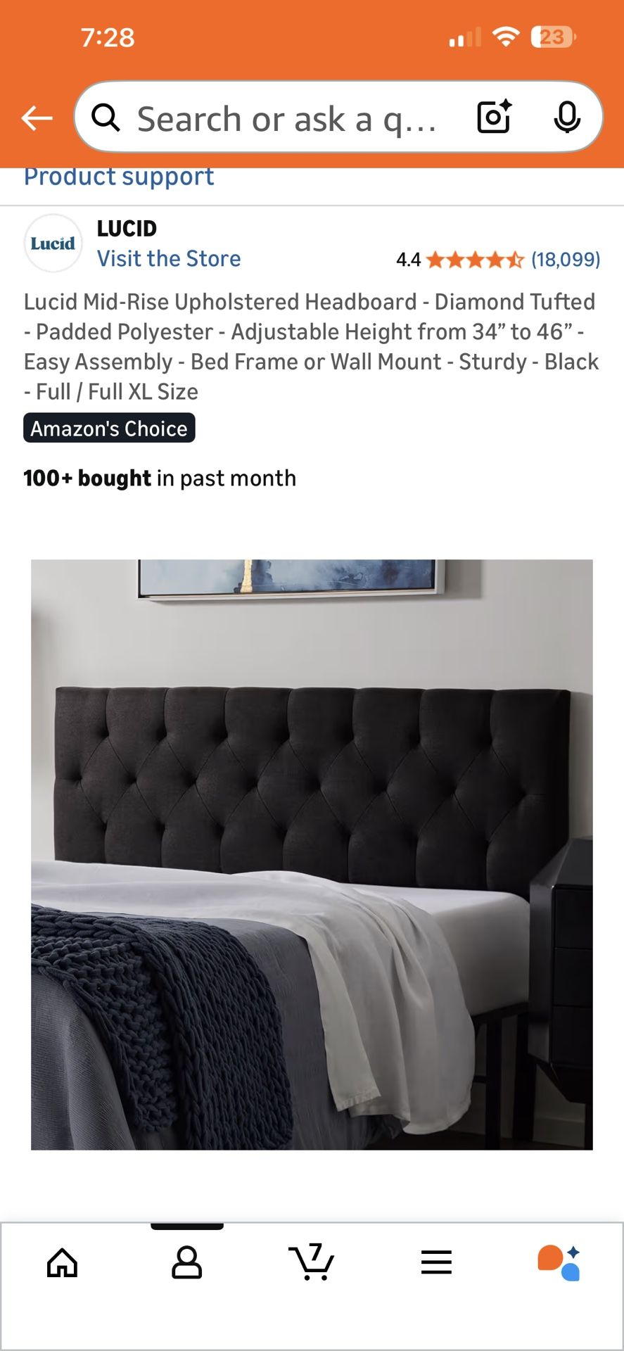 Full/Full XL Headboard , Black Upholstered 