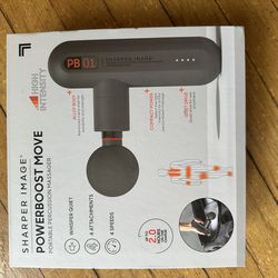 New Sharper Image PowerBoost Move Percussion Massage Gun - 4 Attachments, Portable, Quiet