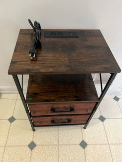 Nightstands featuring a charging station, with two drawers, an open shelf, and a USB-C port.
