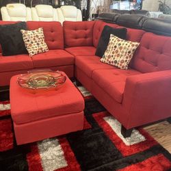Red Sectional With Ottoman $599