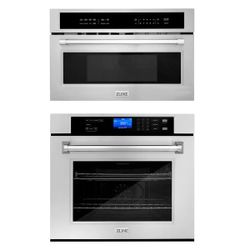 ZLINE Stainless Steel 30 in. Built-in Convection Microwave Oven and 30 in. Single Wall Oven with Self Clean