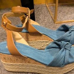 Michael Kors Blue and Tan Wedges with Espadrille Heel