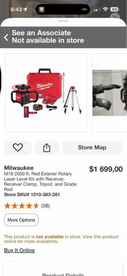 M18 2000ft Red exterior Rotary laser level kit with receiver, receiver clamp, tripod, and grade rod