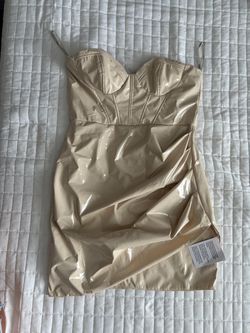 New  Cream Patent Leather Mini Corset Dress