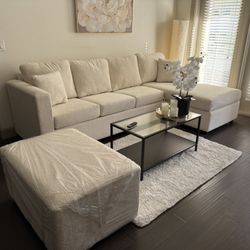 Brand New Cream Sectionals With Free Otttoman 