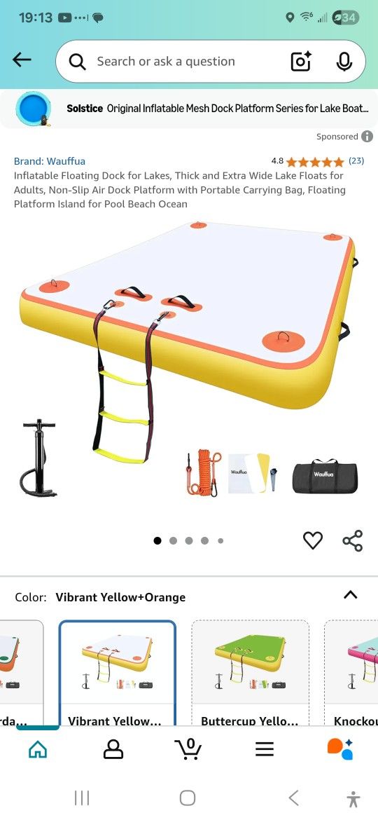 Wauffua Inflatebla Floating Dock 8ft By 6ft