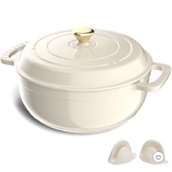 Karl Home 7.5 qt. Enameled Cast Iron Round Dutch Oven in White with Lid