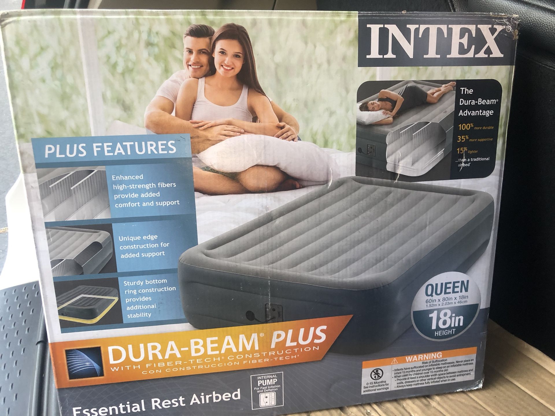 Intex Raised TruAire 18" Queen Air Mattress with Internal 120V Pump 