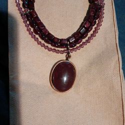 Garnet Pendant 3 Chain Choker Necklace