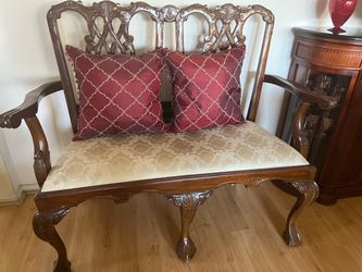 Loveseat/ Bench. Custom Handmade Ornate Carved Wood Loveseat / Bench – One of a Kind