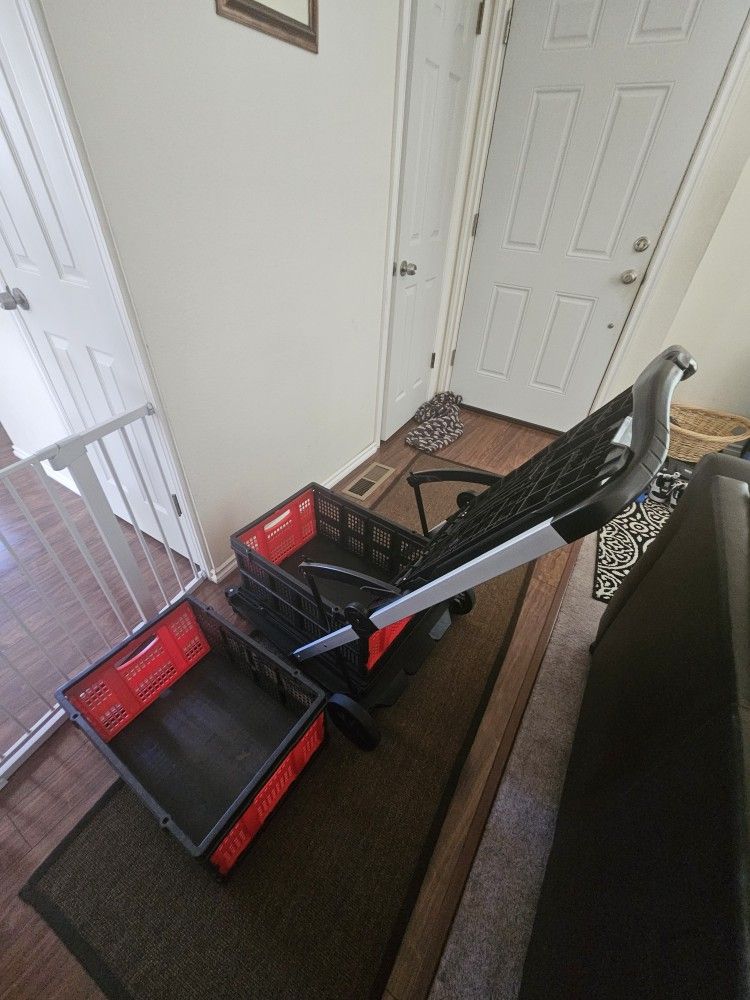 Red And Black Collapsible Cart With (2) Removable Crates