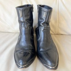 Vintage Leather Cowboy Boots with Metal Tip, Size 11D