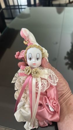 Vintage harlequin jester, porcelain face hands and feet