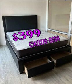 Black Storage Bed Frame with Mattress QUEEN