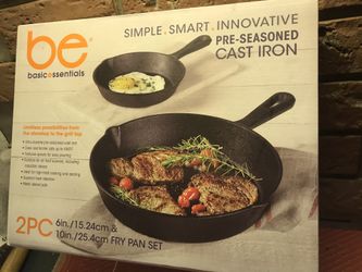 Basic essentials pre-seasoned cast iron frying pan set see photos! NIB!