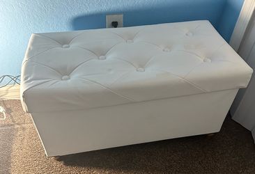 White Tufted Storage Ottoman Bench