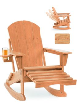 🔥Brand new🔥 Adjustable Adirondack Rocking Chair with Retractable Ottoman, 4-in-1 Multifunctional Folding Patio Chair with Cup Holder, Outdoor Chair 