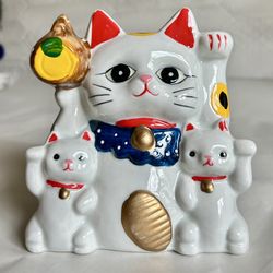 Rare Vintage Maneki Neko Ceramic Piggy Bank 