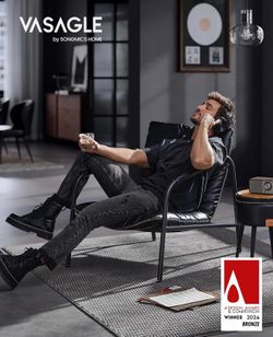 Accent Chair, Metal Framed Armchair, Synthetic Leather with Stitching, Mid-Century Modern, Sling Chair for Living, Bedroom, Reading Room, Lounge, Ink 