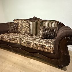 Clean Sturdy Sofa And Love Seat With Nice Carved Wood detail 