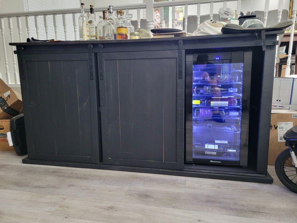 BAR - Wine and Whiskey Bar Cabinet CREDENZA with Wine Cooler