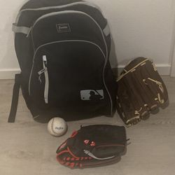 Baseball Backpack, Bat, Glove & Ball