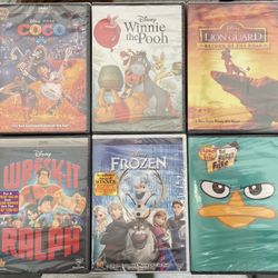 Kids Disney Pixar Movie DVD Set Lot 6 - Coco, Wreck It Ralph, Lion King, Frozen, Winnie The Pooh, Phineas, 