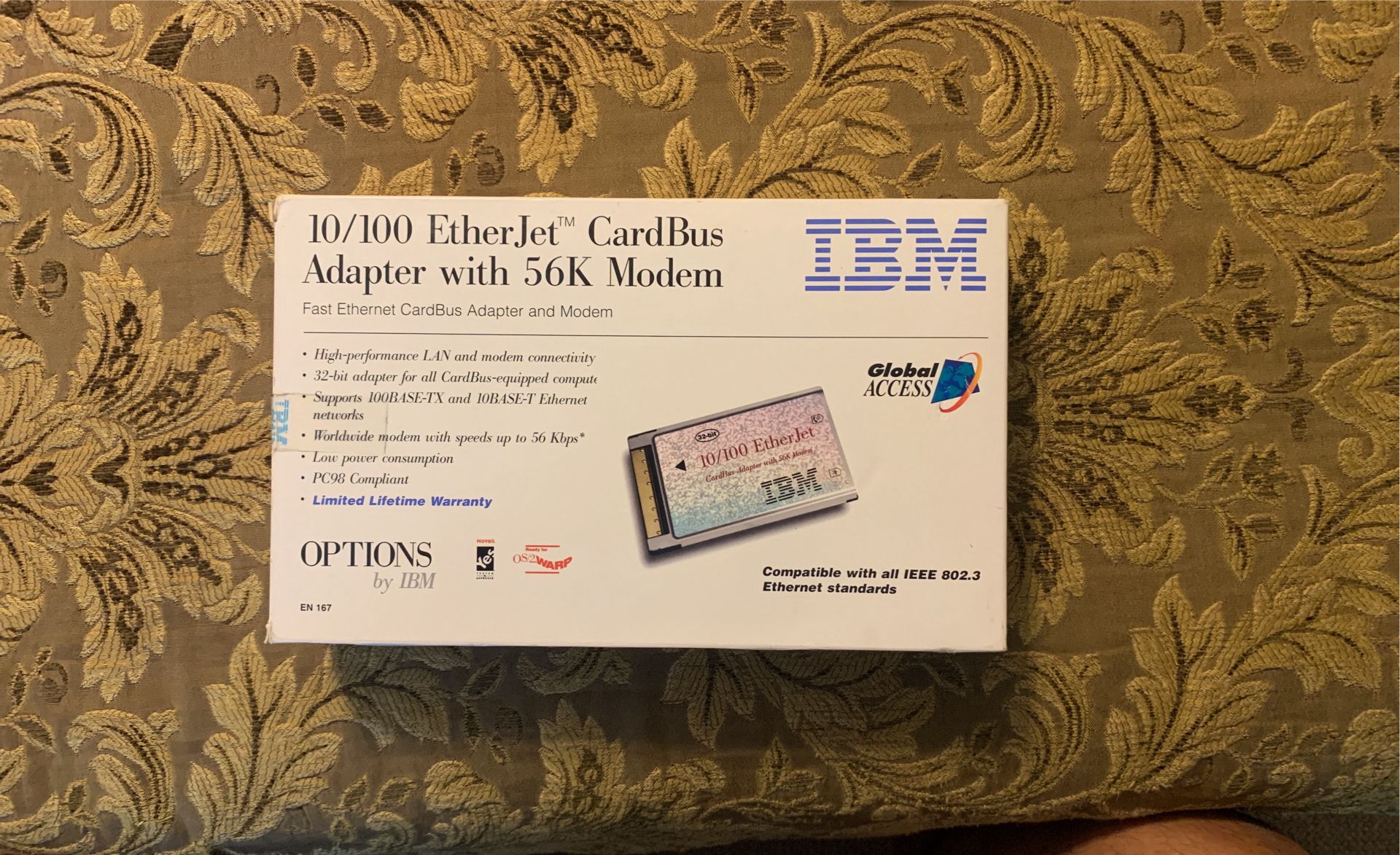 IBM EtherJet CardBus 10/100 Ethernet LAN Adapter PC Card + Dongle Cable