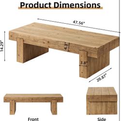 47.6" Farmhouse Solid Wood Coffee Table - Rectangular Rustic Accent Table for Living Room or Home Of