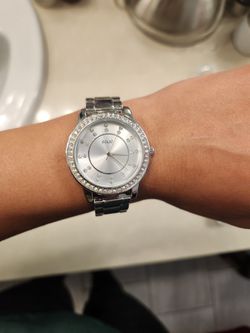 Silver Rhinestone Folio Watch