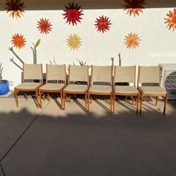 Mid Century Modern Solid Teak Upholstered Dining Chairs Made By D-Scan In Singapore (Set Of Six) 