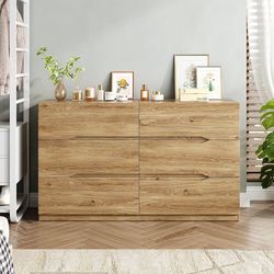 6-drawer dresser, 120 cm cabinet with recessed handles, modern storage unit for bedroom, living room, or hallway, natural finish