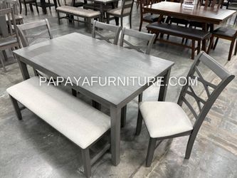 Super Deal! 6-Pcs Dining Set, Wood Dining Set, 4 Chairs , 1 bench with  a Table, Kitchen Furniture, Casual dining room set, Matching Dining Chairs 