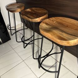 Modern Wood Accent Stool with Metal Frame