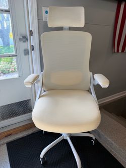 Brand New White/Beige Mesh Tall Back Ergonomic Office Chair w/Flip Up Arms & Adjustable Lumbar