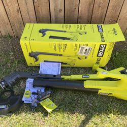  RYOBI ONE+ 18V Cordless String Trimmer/Edger and Blower/Sweeper Combo Kit (2-Tools) with 2.0 Ah Battery and Charger