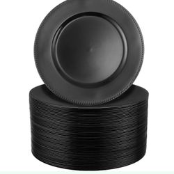50pcs Black Charger Plates Beaded Rim