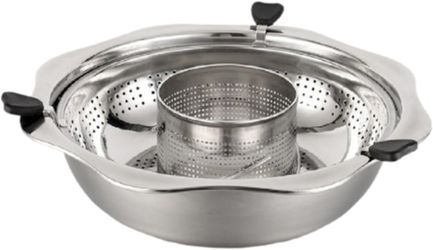 Stainless Steel Lifting Hot Pot – Mandarin Duck Pot with Rotatable Lift & Perforated Design