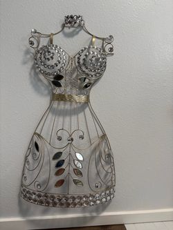 Metal Dress Form Wall Art with Gems and Mirrors