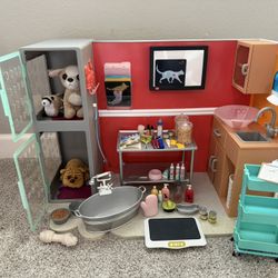 Our Generation/ American Girl Vet Clinic With Pets And Pet Wash Accessories 