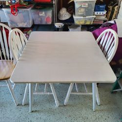 Painted Mahogney Folding Table With 3 Chairs