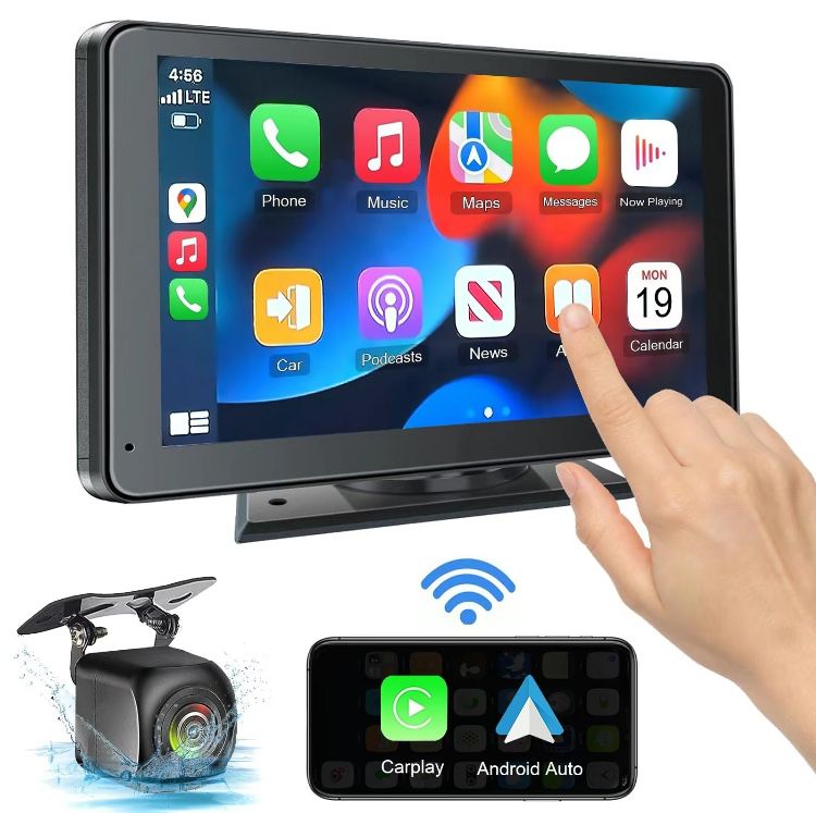 2024 newest wireless portable apple carplay and Android auto, carplay screen for car with mirror link, aux, fm, 7" touchscreen Bluetooth 5.0, portable