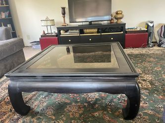 Late 20th Century Kang Style Rectangular Glass Top Coffee Table